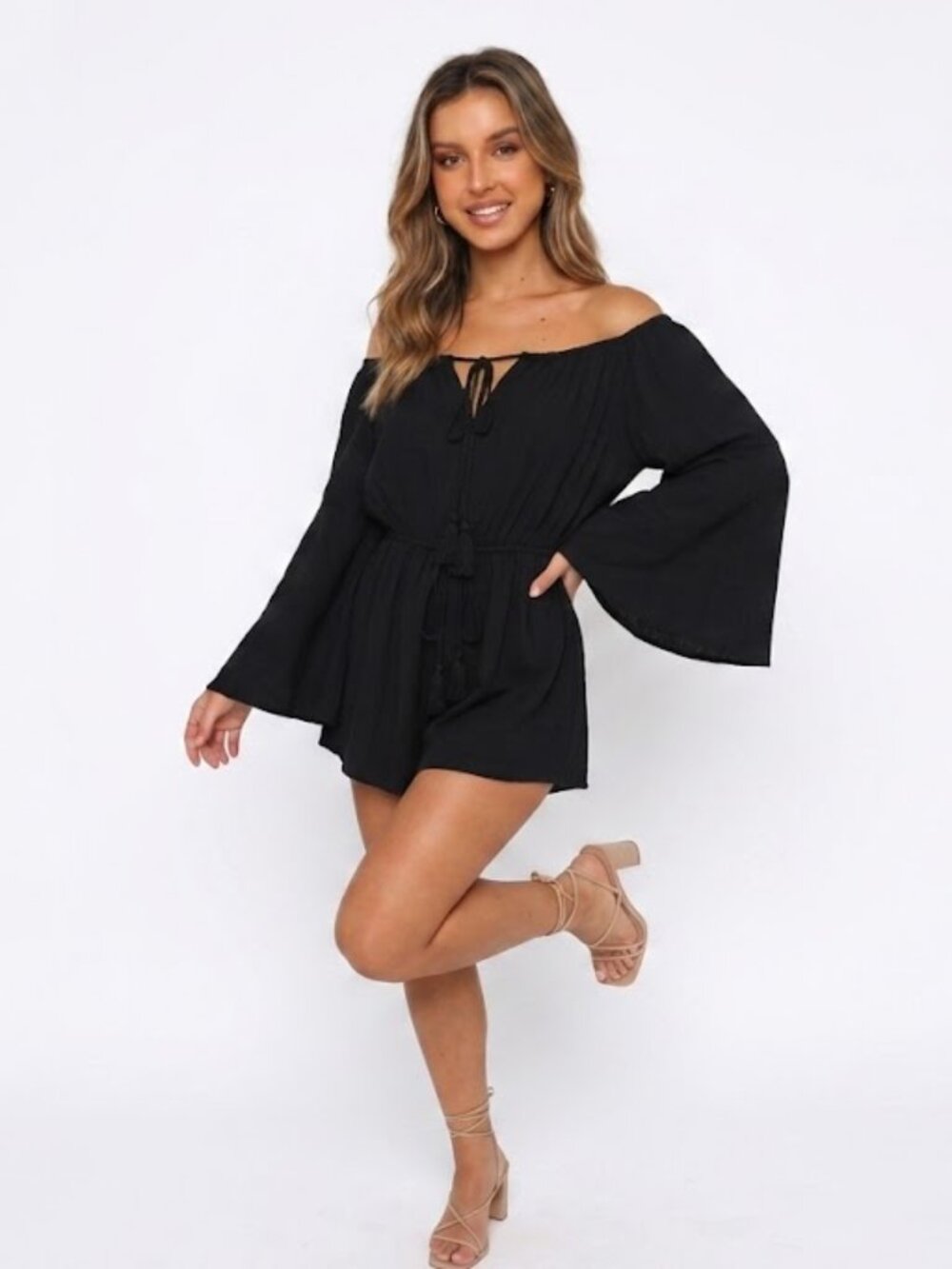 White Fox NEW Black Another Night off the shoulder Mini Romper Playsuit, sz M